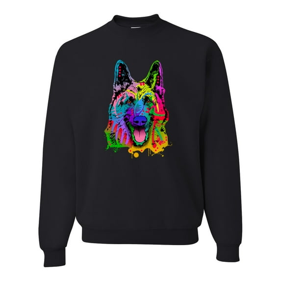 Wild Bobby, Colorful Happy German Shepherd Dog Animal Lover Unisex Crewneck Graphic Sweatshirt, Black, Small
