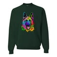 thumbnail image 1 of Wild Bobby, Colorful Happy German Shepherd Dog Animal Lover Unisex Crewneck Graphic Sweatshirt, Forest Green, 2XL, 1 of 3