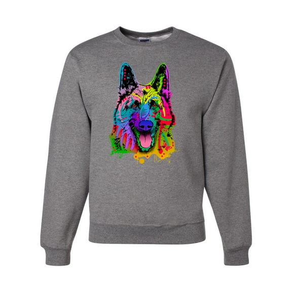 Wild Bobby, Colorful Happy German Shepherd Dog Animal Lover Unisex Crewneck Graphic Sweatshirt, Heather Grey, 2XL