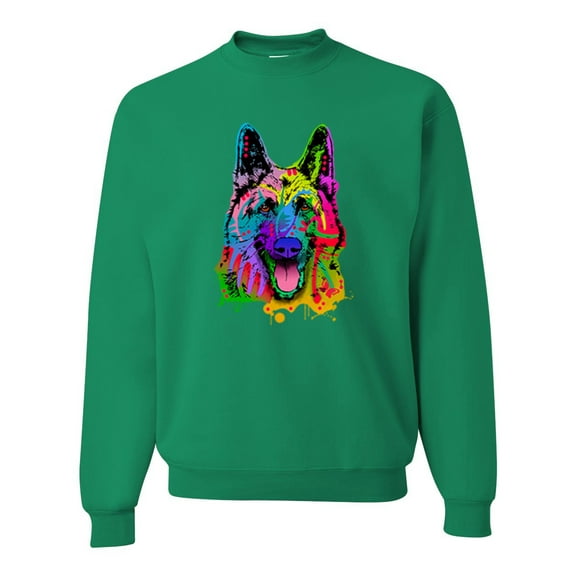 Wild Bobby, Colorful Happy German Shepherd Dog Animal Lover Unisex Crewneck Graphic Sweatshirt, Kelly, 4XL
