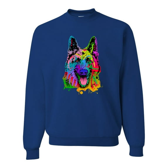 Wild Bobby, Colorful Happy German Shepherd Dog Animal Lover Unisex Crewneck Graphic Sweatshirt, Royal, 3XL