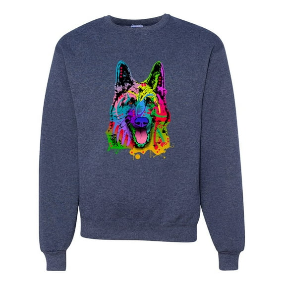 Wild Bobby, Colorful Happy German Shepherd Dog Animal Lover Unisex Crewneck Graphic Sweatshirt, Vintage Heather Navy, 2XL