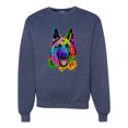 thumbnail image 1 of Wild Bobby, Colorful Happy German Shepherd Dog Animal Lover Unisex Crewneck Graphic Sweatshirt, Vintage Heather Navy, 3XL, 1 of 3