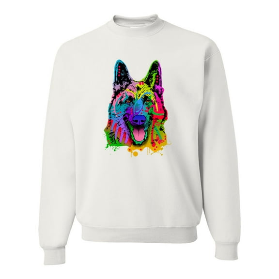Wild Bobby, Colorful Happy German Shepherd Dog Animal Lover Unisex Crewneck Graphic Sweatshirt, White, 2XL