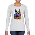thumbnail image 1 of Wild Bobby, Colorful Happy German Shepherd Dog Animal Lover Womens Graphic Long Sleeve T-Shirt, White, Medium, 1 of 3