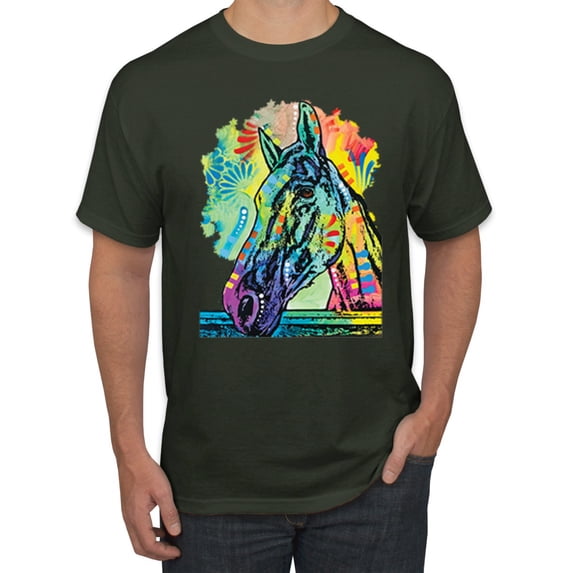 Colorful Horse Head Animal Lover Men's Graphic T-Shirt, Forest Green, Medium
