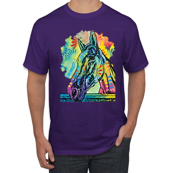 Colorful Horse Head Animal Lover Men's Graphic T-Shirt, Purple, Large