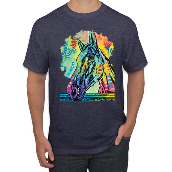 Colorful Horse Head Animal Lover Men's Graphic T-Shirt, Vintage Heather Navy, X-Large