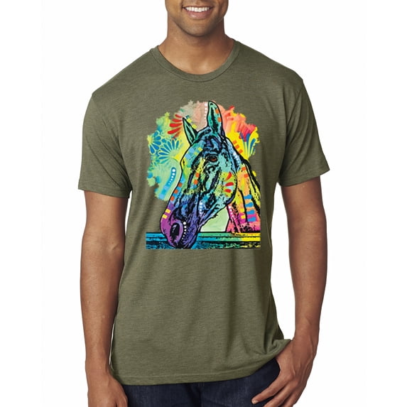Colorful Horse Head Animal Lover Mens Premium Tri Blend T-Shirt, Military Green, Medium