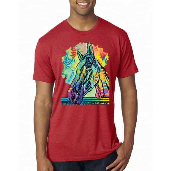 Colorful Horse Head Animal Lover Mens Premium Tri Blend T-Shirt, Vintage Red, 2XL
