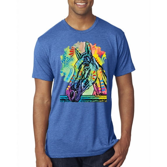 Colorful Horse Head Animal Lover Mens Premium Tri Blend T-Shirt, Vintage Royal, 2XL