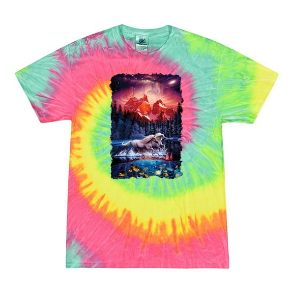 Wild Bobby, Colorful Horses Running on Forest Auroa, Animal Lover, Tie-Dye Tees, Minty Rainbow, Small