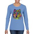 thumbnail image 1 of Wild Bobby, Colorful Majestic Neon Atric Wolf | Dean Russo Art Animal Lover Womens Long Sleeve T-Shirt, Light Blue, XL, 1 of 5