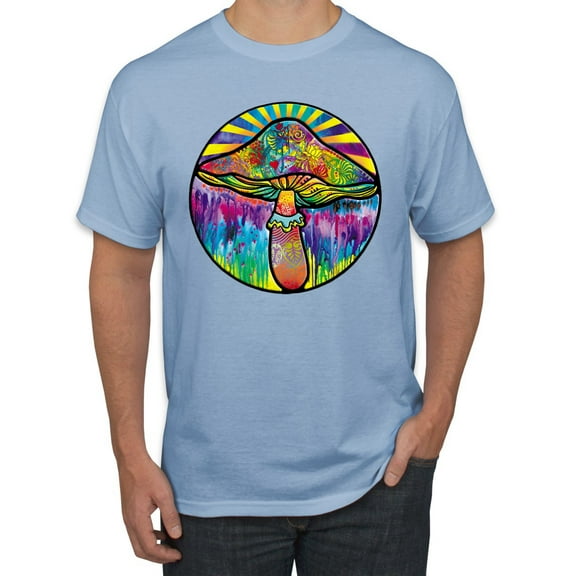 Wild Bobby Colorful Mushroom Retro Puff Print Fashion Men's Tee, Light Blue, XX-Large