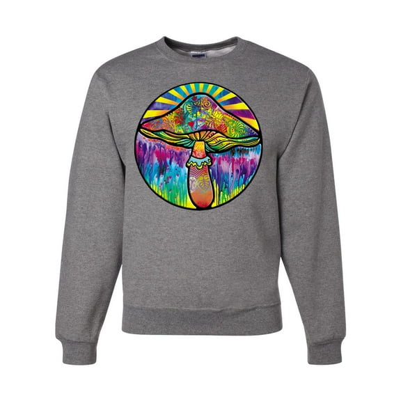 Wild Bobby Colorful Mushroom Retro Puff Print Fashion Unisex Crewneck Sweatshirt, Heather Grey, 3X-Large