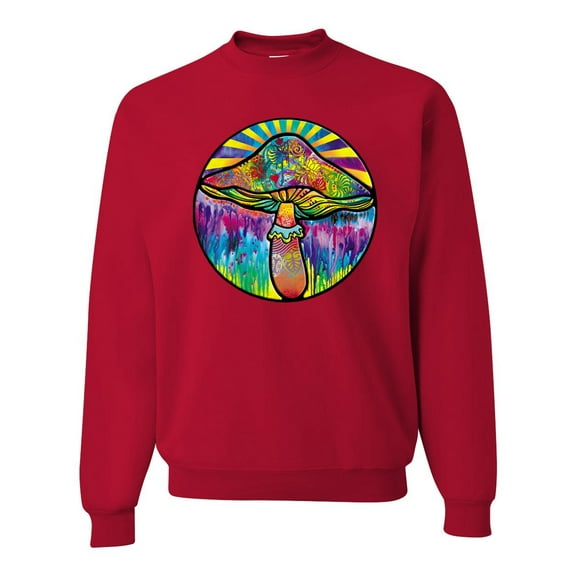 Wild Bobby Colorful Mushroom Retro Puff Print Fashion Unisex Crewneck Sweatshirt, Red, Medium