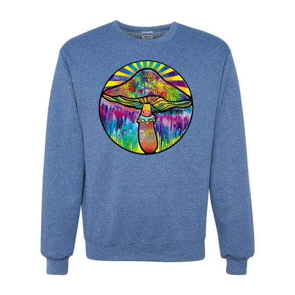 Wild Bobby Colorful Mushroom Retro Puff Print Fashion Unisex Crewneck Sweatshirt, Vintage Heather Blue, X-Large