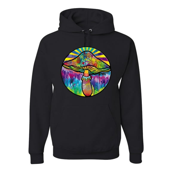 Wild Bobby Colorful Mushroom Retro Puff Print Fashion Unisex Hoodie Sweatshirt, Black, Large