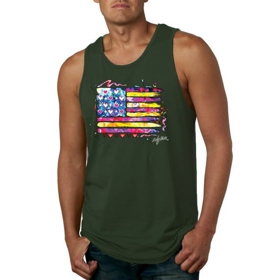 Wild Bobby, Colorful Neon Flag Hearts Love, Streetwear, Men Graphic Tank Top, Forest Green, X-Large