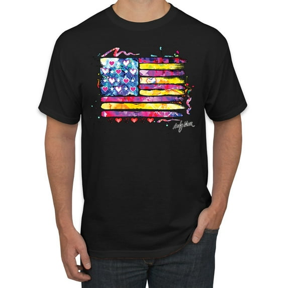 Wild Bobby, Colorful Neon Flag Hearts Love, Streetwear, Men Graphic Tee, Black, Large