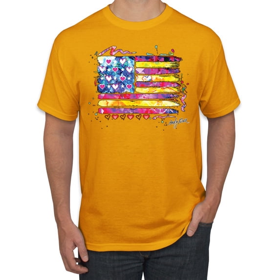 Wild Bobby, Colorful Neon Flag Hearts Love, Streetwear, Men Graphic Tee, Gold, 4XL
