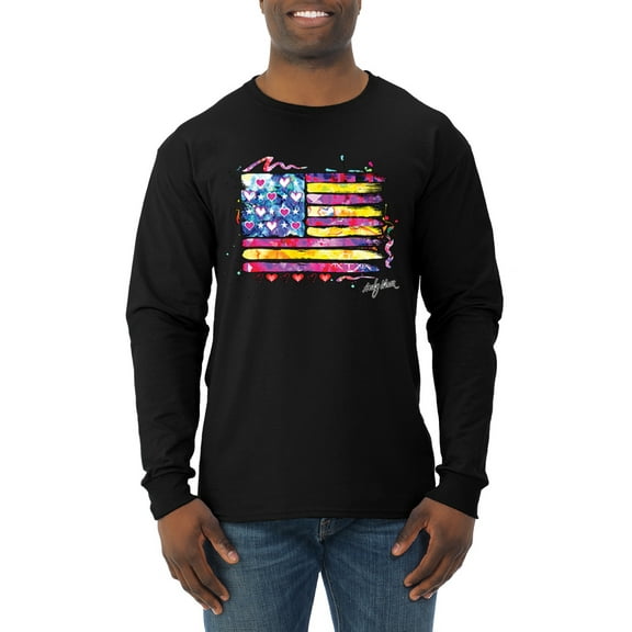 Wild Bobby, Colorful Neon Flag Hearts Love, Streetwear, Men Long Sleeve Shirt, Black, Small
