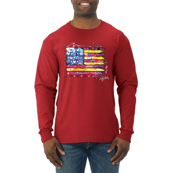Wild Bobby, Colorful Neon Flag Hearts Love, Streetwear, Men Long Sleeve Shirt, Red, Medium