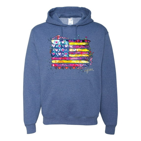 Wild Bobby, Colorful Neon Flag Hearts Love, Streetwear, Unisex Graphic Hoodie Sweatshirt, Vintage Heather Blue, Small