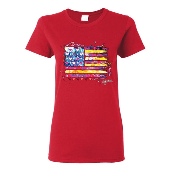 Wild Bobby, Colorful Neon Flag Hearts Love, Streetwear, Women Graphic Tee, Red, Medium