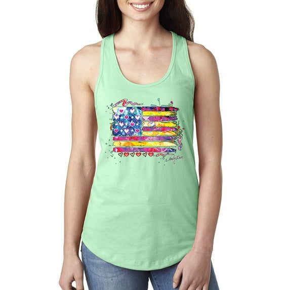 Wild Bobby, Colorful Neon Flag Hearts Love, Streetwear, Women Racerback Tank Top, Mint, Large