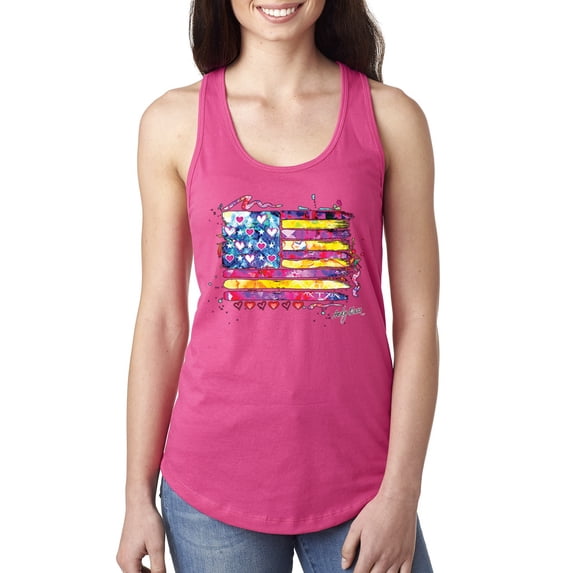 Wild Bobby, Colorful Neon Flag Hearts Love, Streetwear, Women Racerback Tank Top, Raspberry, Large