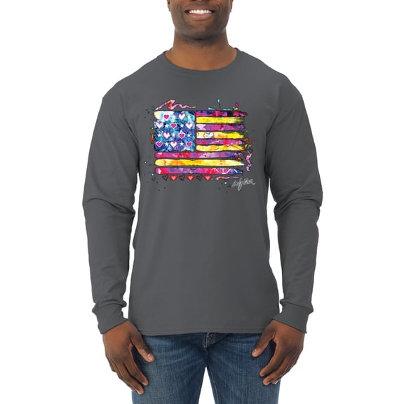 Wild Bobby, Colorful Neon Flag, Streetwear, Men Long Sleeve Shirt, Charcoal, Small