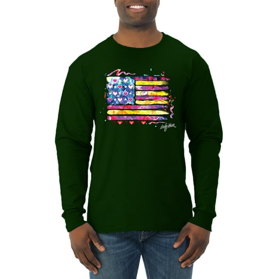 Wild Bobby, Colorful Neon Flag, Streetwear, Men Long Sleeve Shirt, Forest Green, Large