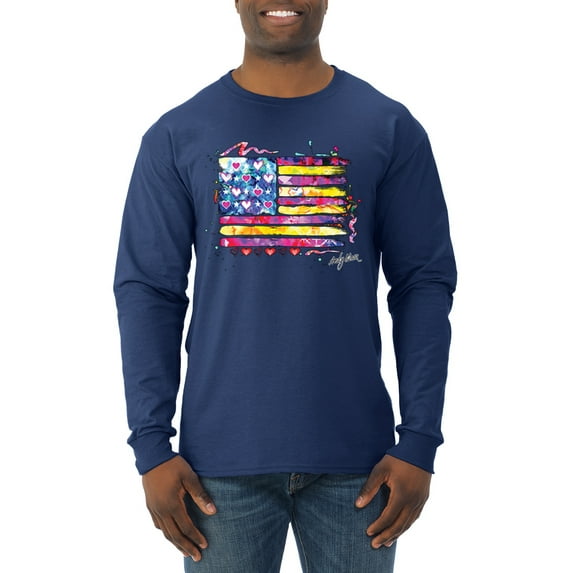 Wild Bobby, Colorful Neon Flag, Streetwear, Men Long Sleeve Shirt, Navy, 2XL