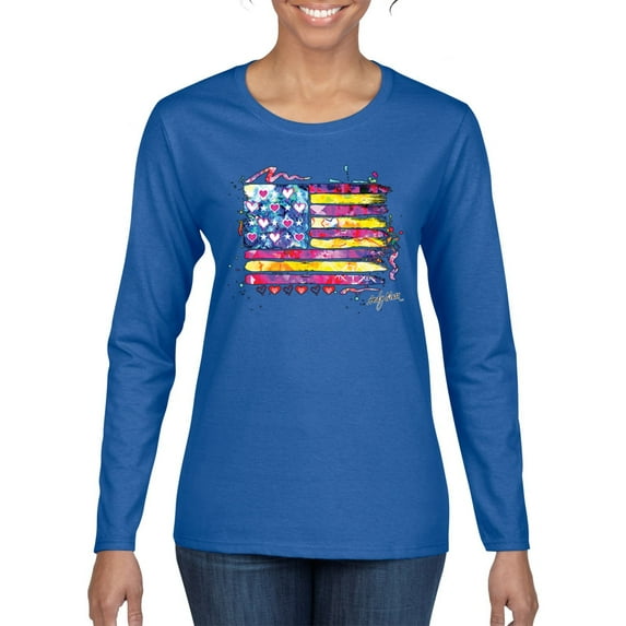 Wild Bobby, Colorful Neon Flag, Streetwear, Women Graphic Long Sleeve Tee, Royal, 2XL