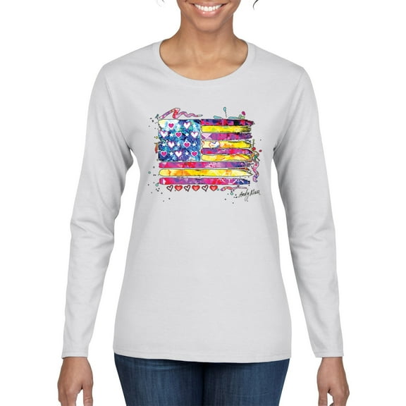 Wild Bobby, Colorful Neon Flag, Streetwear, Women Graphic Long Sleeve Tee, White, X-Large