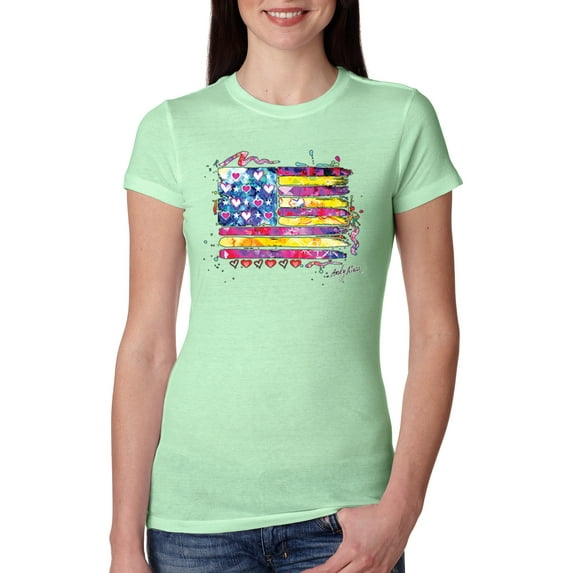 Wild Bobby, Colorful Neon Flag, Streetwear, Women Slim Fit Junior Tee, Mint, Small
