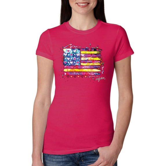 Wild Bobby, Colorful Neon Flag, Streetwear, Women Slim Fit Junior Tee, Raspberry, Medium