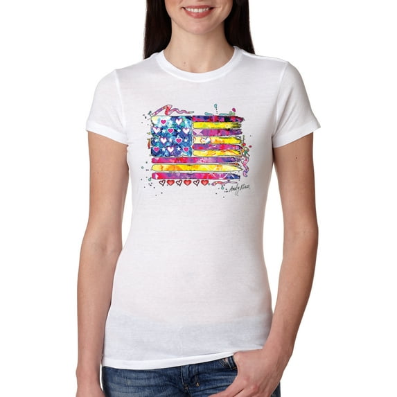 Wild Bobby, Colorful Neon Flag, Streetwear, Women Slim Fit Junior Tee, White, Small