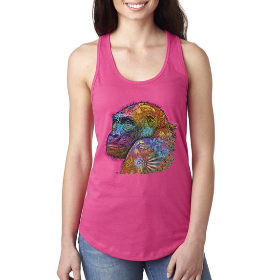 Wild Bobby, Colorful Neon Gorilla | Dean Russo Art Animal Lover Ladies Racerback Tank Top, Raspberry, X-Large