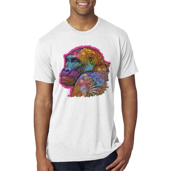 Wild Bobby, Colorful Neon Gorilla | Dean Russo Art Animal Lover Mens Premium Tri Blend T-Shirt, Heather White, Large