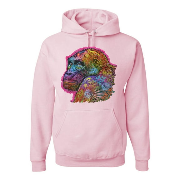 Wild Bobby, Colorful Neon Gorilla | Dean Russo Art Animal Lover Unisex Hoodie Sweatshirt, Light Pink, X-Large