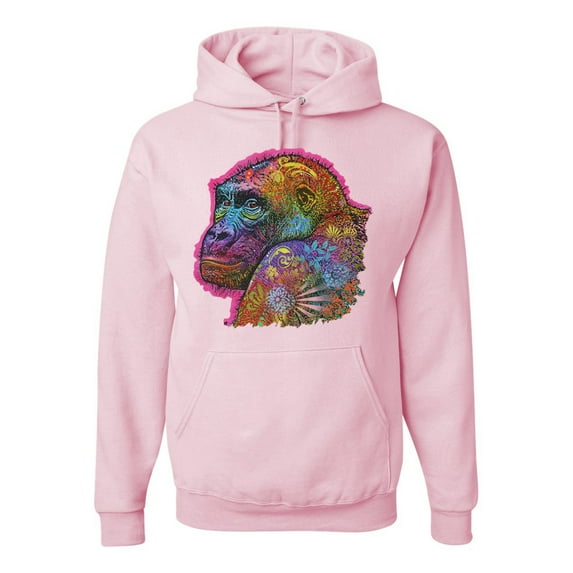 Wild Bobby, Colorful Neon Gorilla | Dean Russo Art Animal Lover Unisex Hoodie Sweatshirt, Light Pink, XX-Large