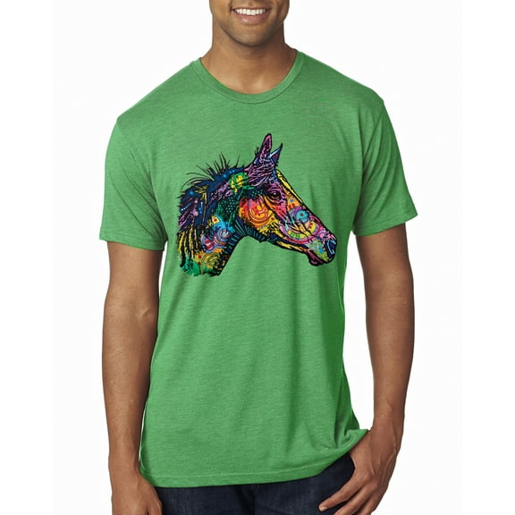 Wild Bobby, Colorful Neon Horse | Dean Russo Art Animal Lover Mens Premium Tri Blend T-Shirt, Envy, X-Large