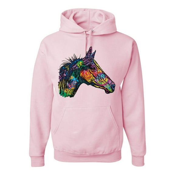 Wild Bobby, Colorful Neon Horse | Dean Russo Art Animal Lover Unisex Hoodie Sweatshirt, Light Pink, Large