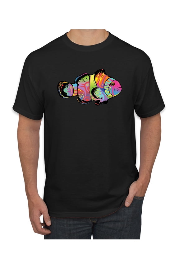 , Colorful Neon Nemo Clownfish, Animal Lover, Men Graphic Tees, Black, Medium