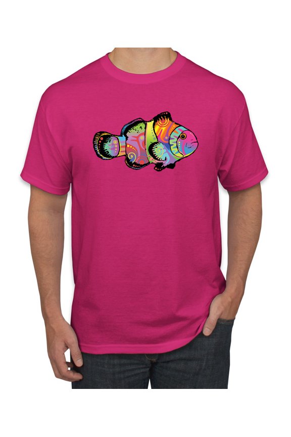 , Colorful Neon Nemo Clownfish, Animal Lover, Men Graphic Tees, Fuschia, Small
