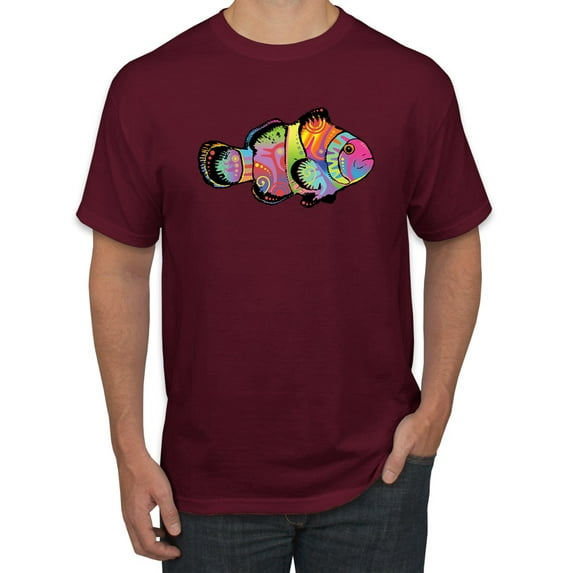 Wild Bobby, Colorful Neon Nemo Clownfish, Animal Lover, Men Graphic Tees, Maroon, Small