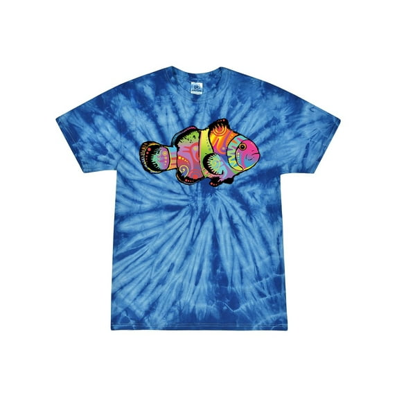 Wild Bobby, Colorful Neon Nemo Clownfish, Animal Lover, Tie-Dye Tees, Spiral Royal, Medium