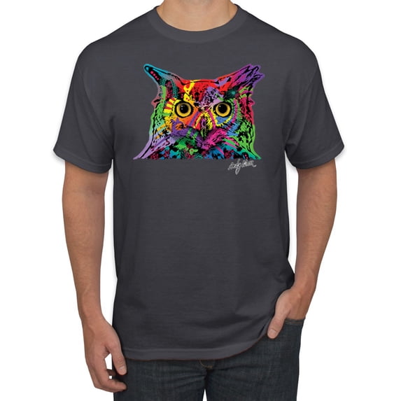 Wild Bobby, Colorful Neon Owl Animal Lover Men's Graphic T-Shirt, Charcoal, 2XL